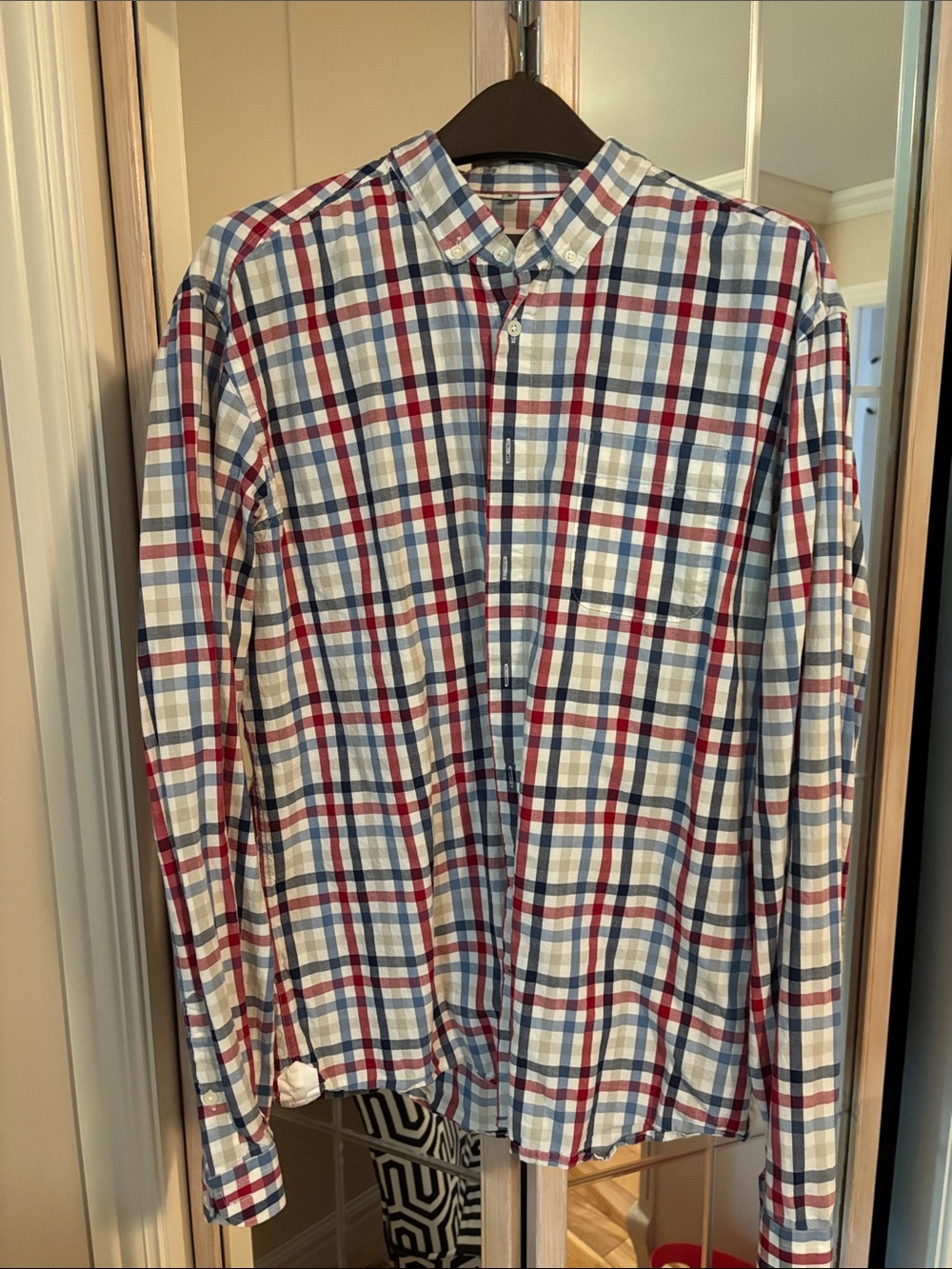 Frank & Oak Plaid Button-Down Shirt in Blue, Red & White